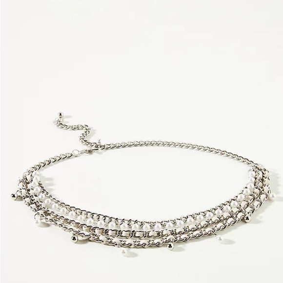 Elegant Silver and Pearl Chain Belt